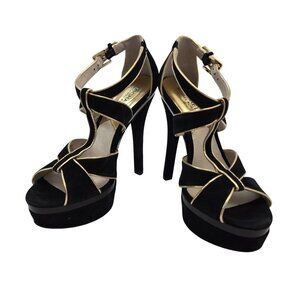 Michael Michael Kors Suede Leather Platform Heels with Gold Accents Size 7.5